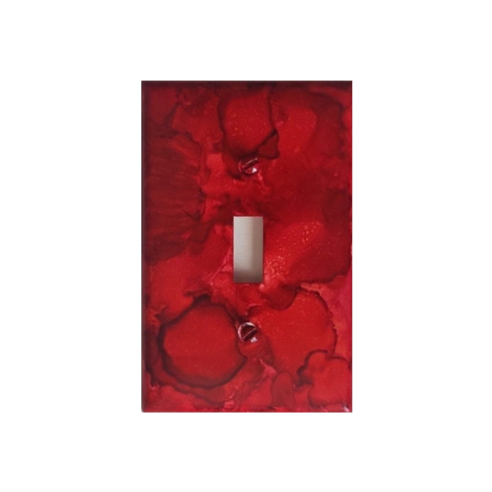 Hand Crafted Red Abstract Design Single Light Switch Plate